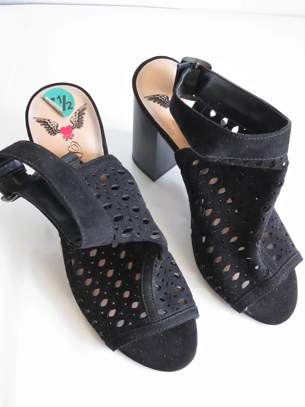 Penny Loves Kenny Black Cutout Block Heel Sandals US 7.5